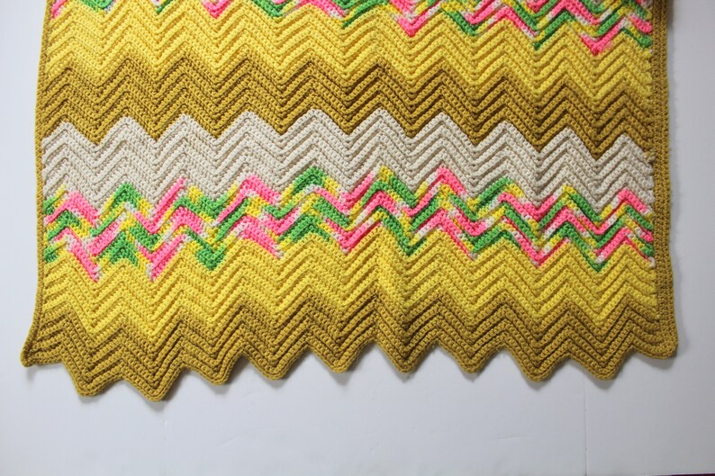 Vintage Handmade Crochet Blanket Afghan Throw Chevron Etsy