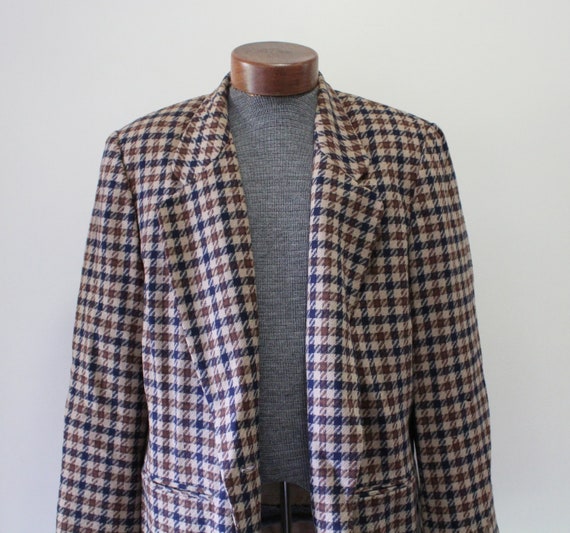 Vintage Pendleton Tan and Blue Plaid Wool Blazer … - image 1