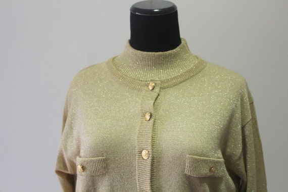 Vintage Gold Metallic Turtleneck and Cardigan Swe… - image 1