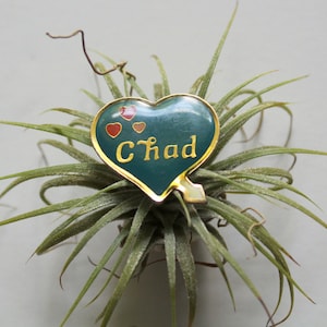 Vintage Heart Shaped Chad Name Enamel Brooch Lapel Pin 1980s