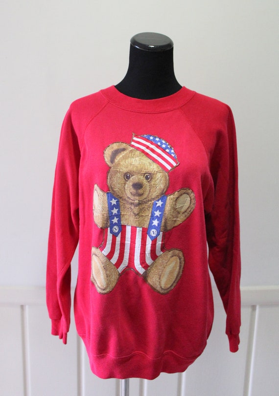 Vintage American Flag Teddy Bear Pullover Sweatshirt Size | Etsy