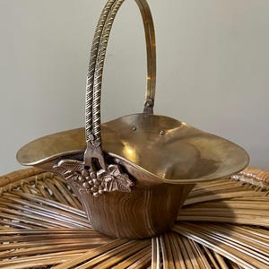Vintage Top Handle Brass Basket 1970s