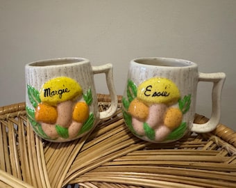 Vintage Pair of Arnel’s Ceramic Mushroom Pattern Coffe Mugs 1970s