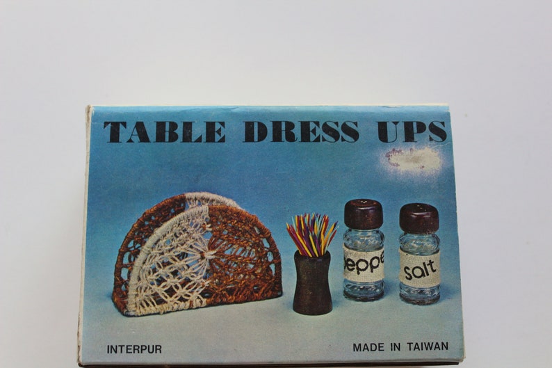 Vintage Jute Twine Napkin Holder With Matching Salt Pepper Etsy