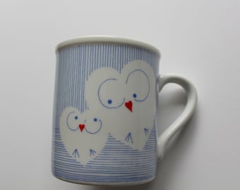 Vintage The Toscany Collection Heart Shaped Owl Porcelain Coffee Mug 1980s