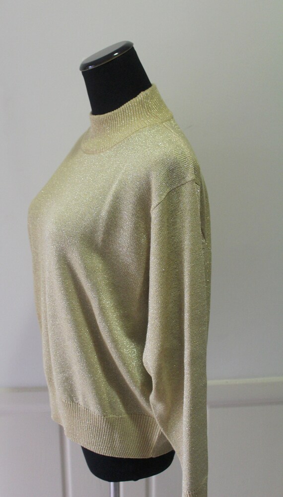 Vintage Gold Metallic Turtleneck and Cardigan Swe… - image 8