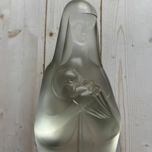 Vintage Leerdam Glass Steph Uiterwaal Madonna and Child Figurine Art Deco Sculpture Statue 1930s