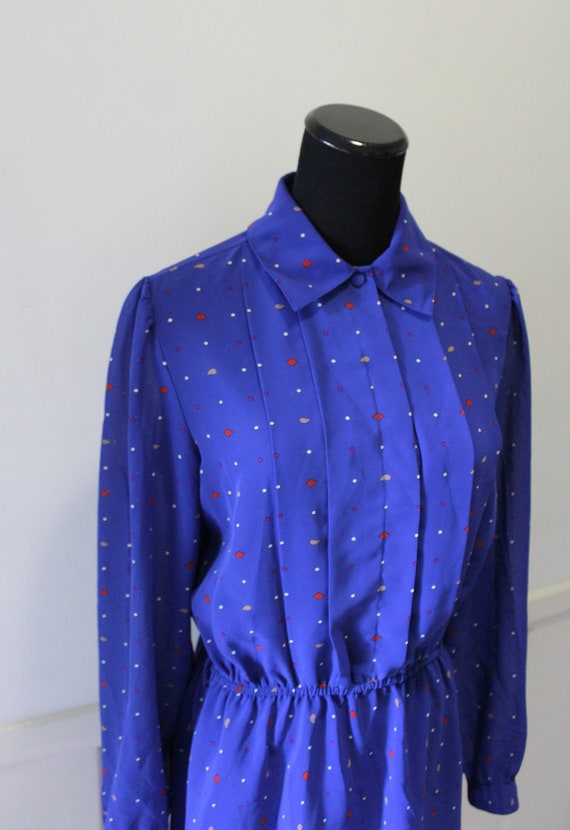 Vintage MS Chaus Blue Polka Dot Sheer Collared Po… - image 4