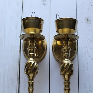 Vintage Twisted Brass Candlestick Holder Wall Sconces 1970s image 3