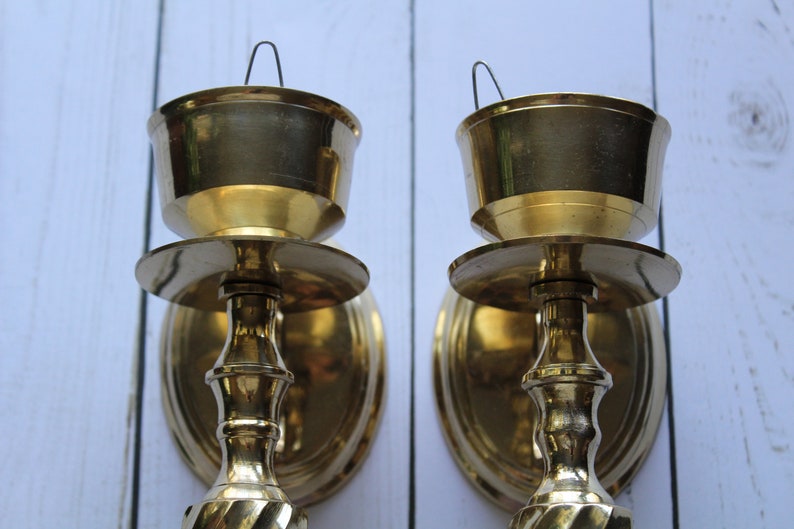 Vintage Twisted Brass Candlestick Holder Wall Sconces 1970s image 5