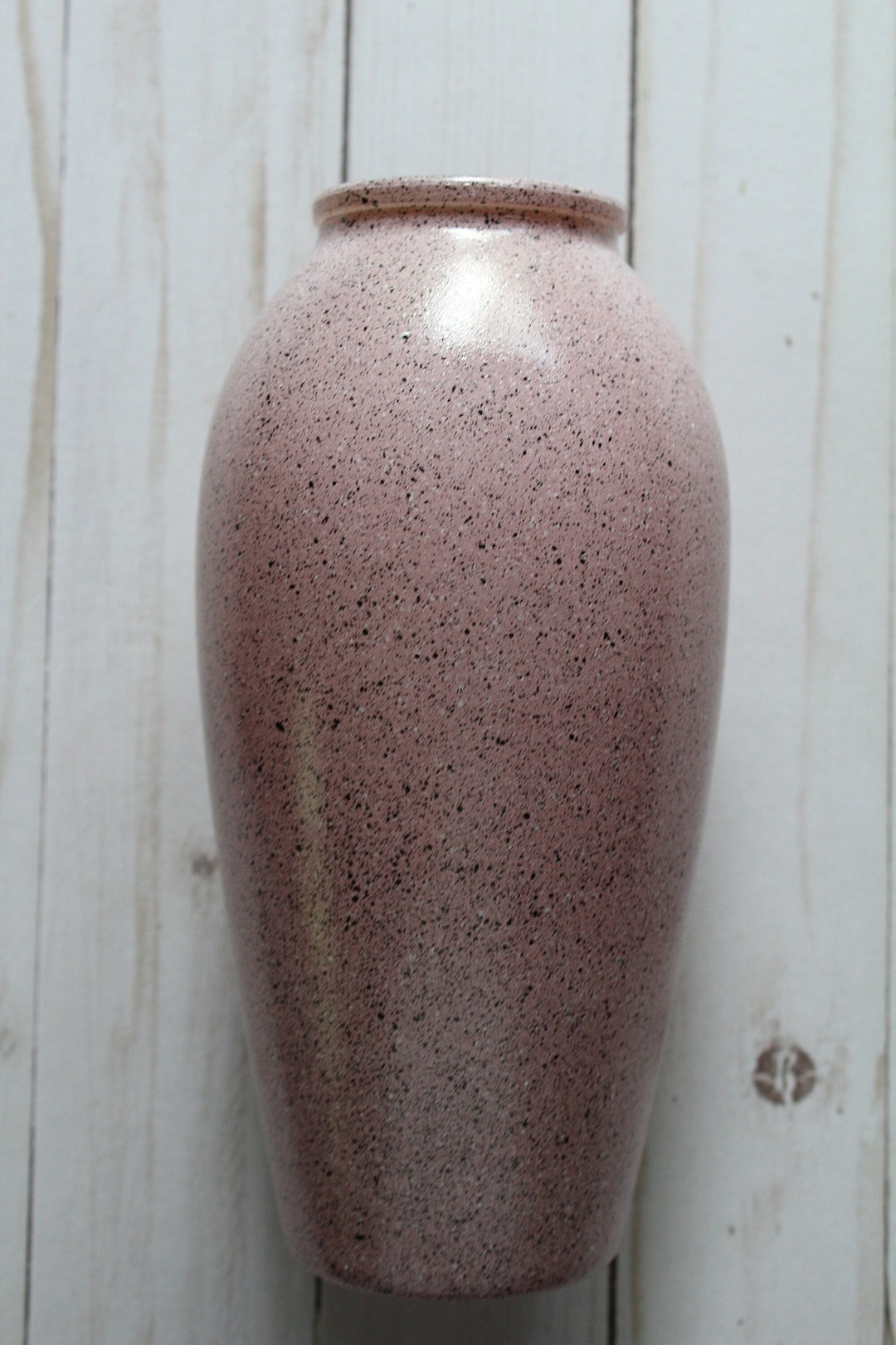 Vintage Hand Shape Enameled Pink Glass Flower Vase Japan