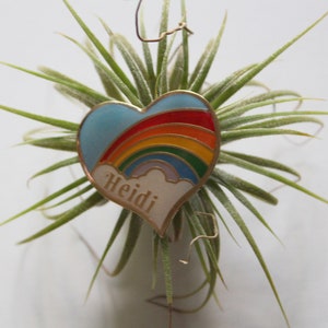 Vintage Heart Shaped Rainbow Heidi Name Enamel Brooch Lapel Pin 1980s