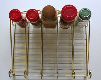 Vintage Gold Metal 5 Row Tabletop Spice Rack 1980s
