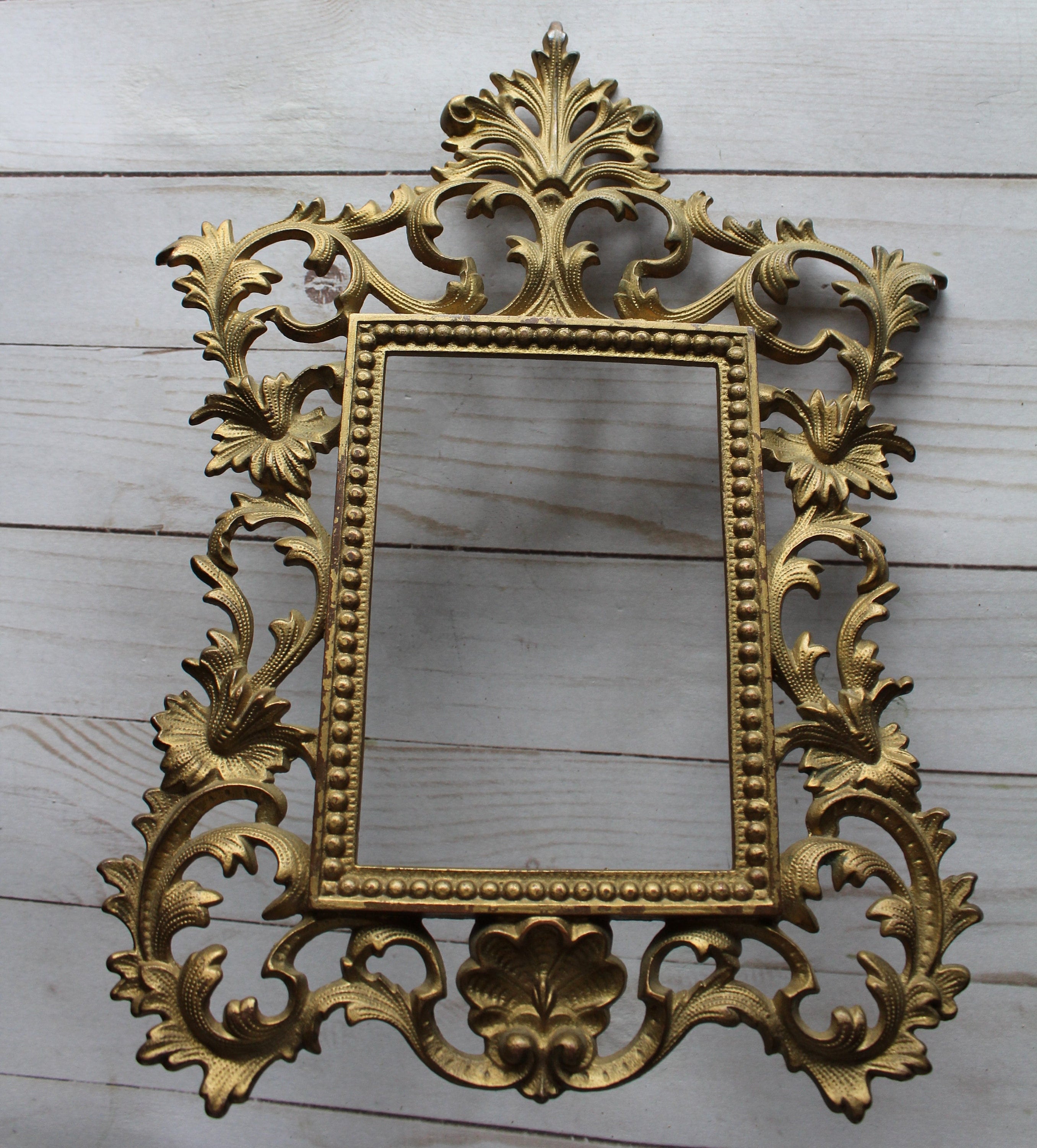 Antique Gilt Metal Reticulated Easel Back Ornate Photo Frame 1900s