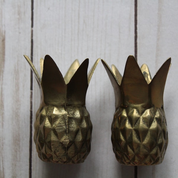 Vintage Andrea By Sadek Pair of Brass Pineapple Candlestick Holders 1970s