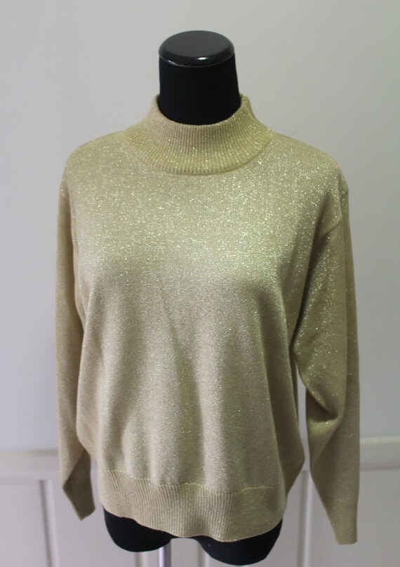 Vintage Gold Metallic Turtleneck and Cardigan Swe… - image 6