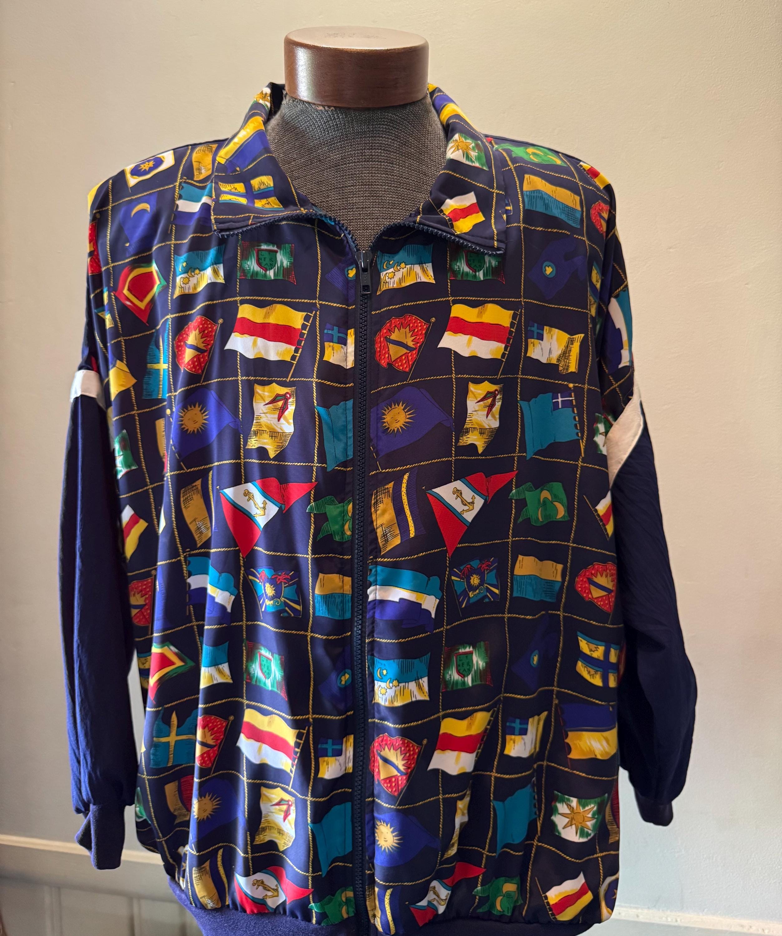 Vintage Silver Threads Brand Flag Pattern Windbreaker Jacket