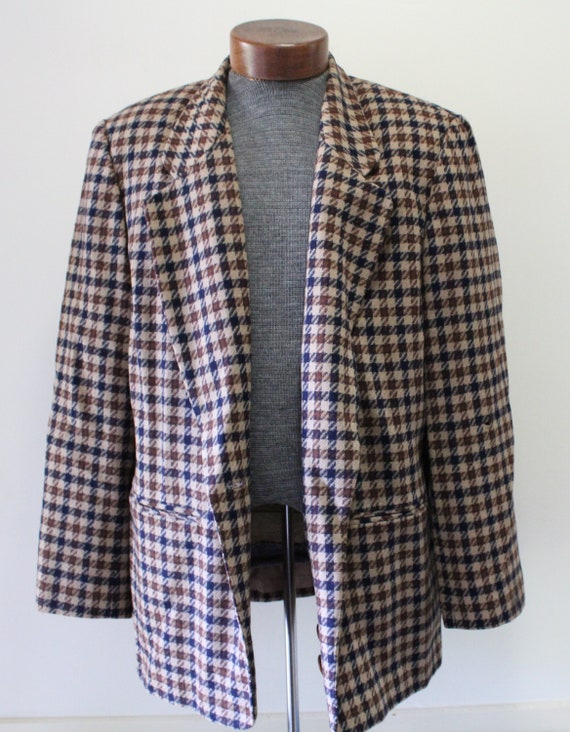 Vintage Pendleton Tan and Blue Plaid Wool Blazer … - image 4