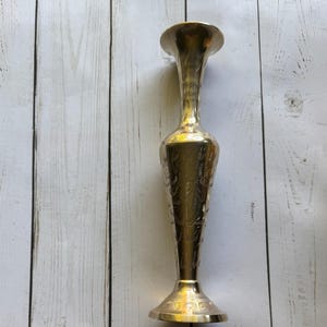 Vintage Etched Brass Vase Made In India 1970s