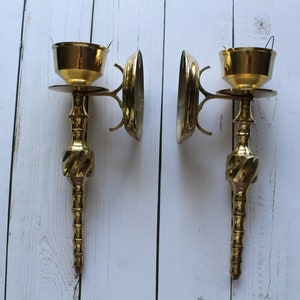 Vintage Twisted Brass Candlestick Holder Wall Sconces 1970s image 7