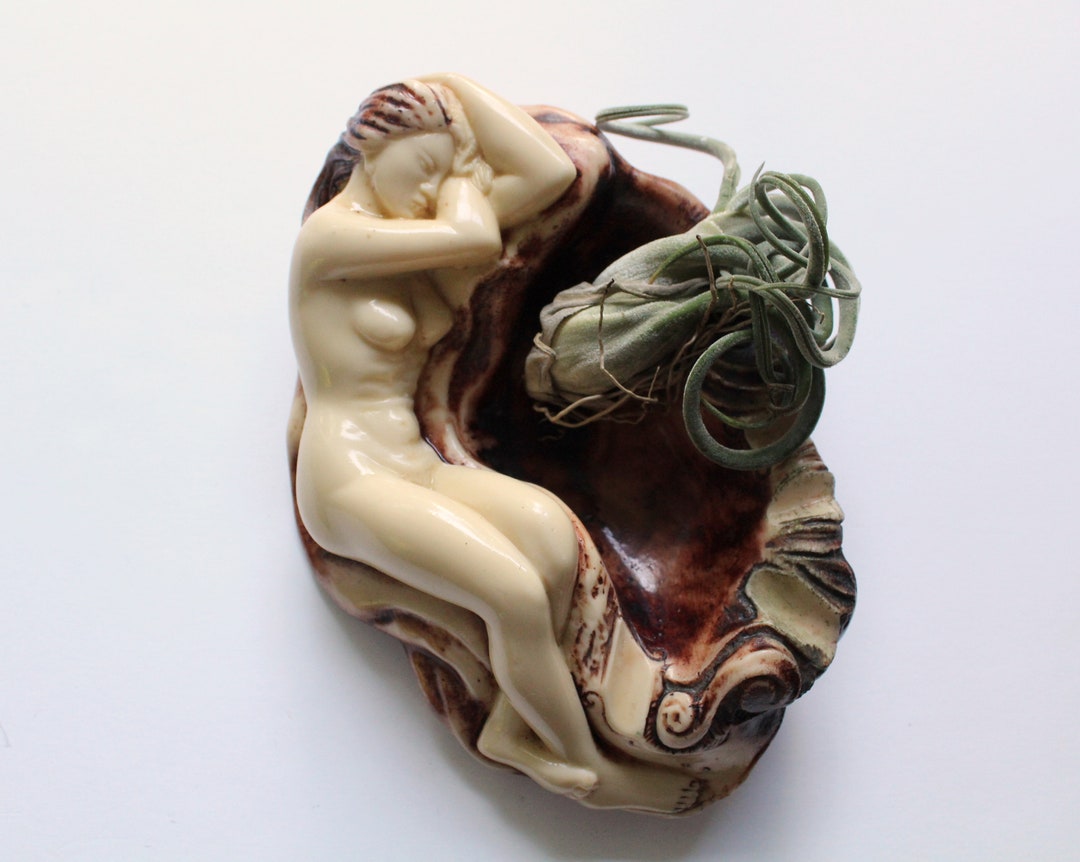 Vintage Art Nouveau Style Nude Lady Sleeping Epoxy Resin Ashtray