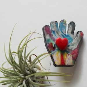 Vintage Handmade Polymer Clay Hand Pin Costume Jewelry 1990s