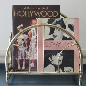 Vintage Art Deco Revival Large Brass Arched Magazine Rack 1980s