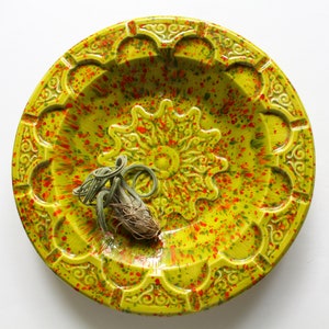 Vintage Groene Splatter Geglazuurd Keramisch Aardewerk Decoratieve Schotel - Bowl 1970s