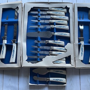 Vintage 19 pc Golden Prestige Cutlery Set Knife Set Sheffield English Blades 1950s
