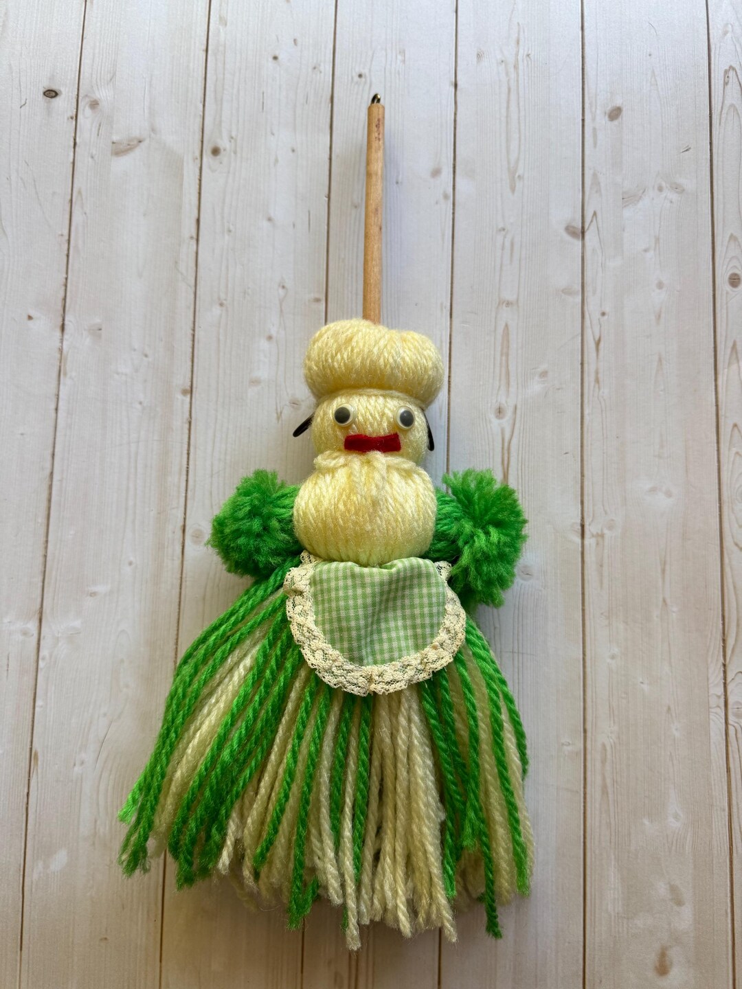 Vintage Handmade Yarn Mop Doll With Apron 1970s - Etsy