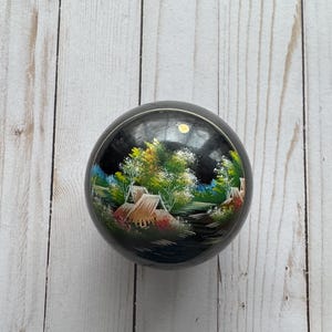 Vintage Japanese Lacquerware Round Sphere Landscape Scene Box 1970s