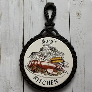 Vintage Cast Iron Framed Mary’s Kitchen Tile Trivet 1970s