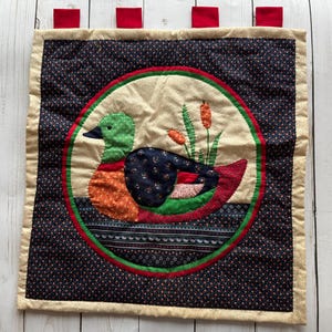 Vintage Decorative Hanging Duck Quilt Square Wall Art 1980s