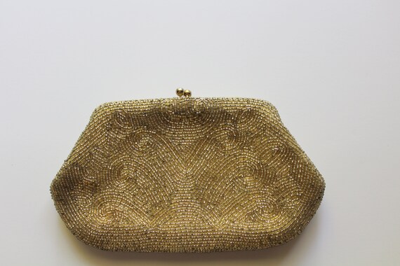 Vintage Gold Glass Bead Art Deco Style Clutch Han… - image 1