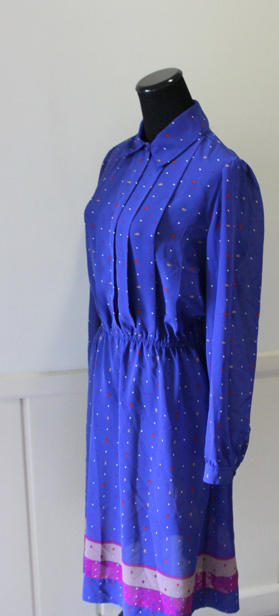 Vintage MS Chaus Blue Polka Dot Sheer Collared Po… - image 5