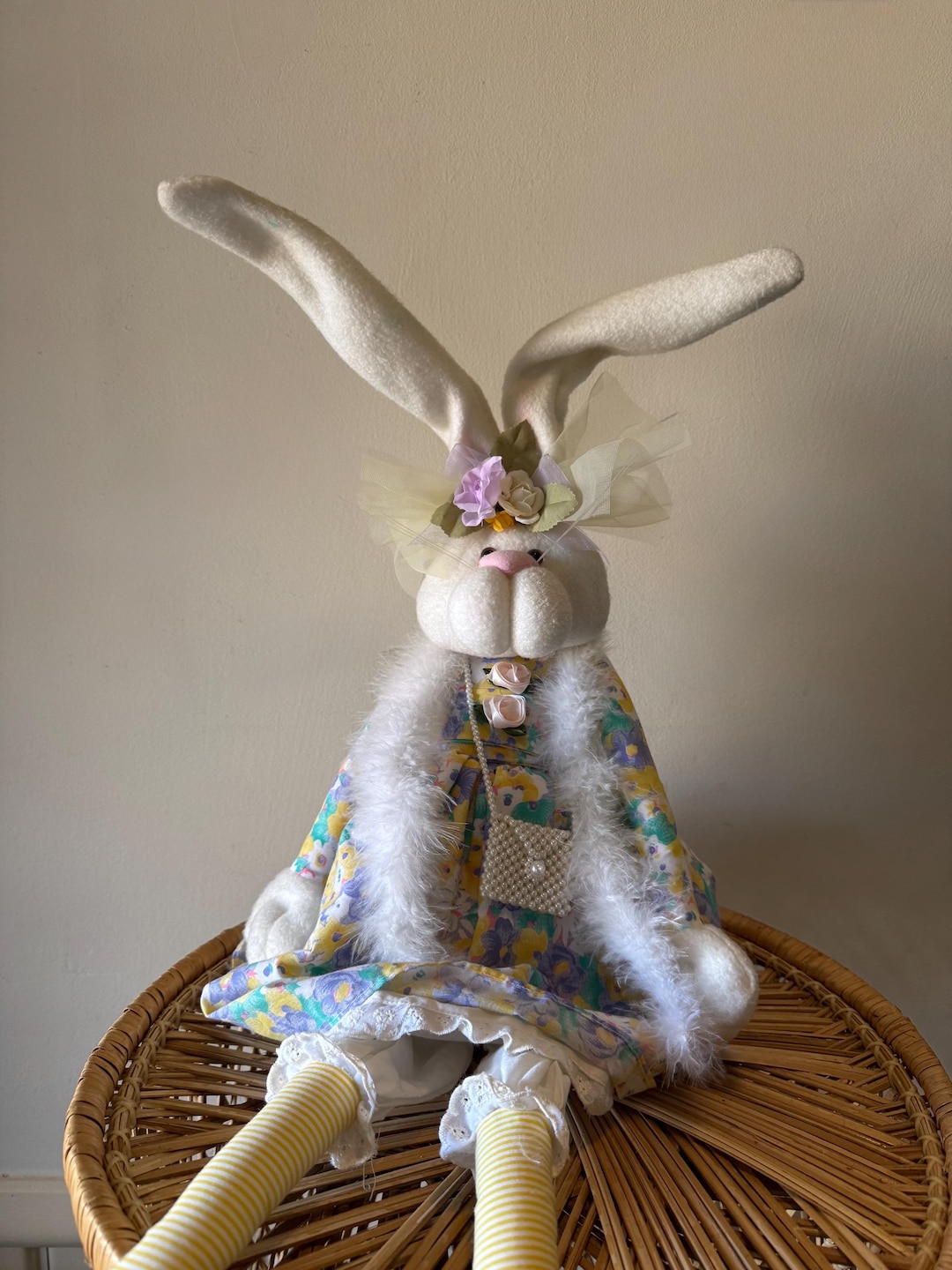 Vintage Long Legs Bunny Rabbit Plush Stuffed Animal With Floral Dress ...