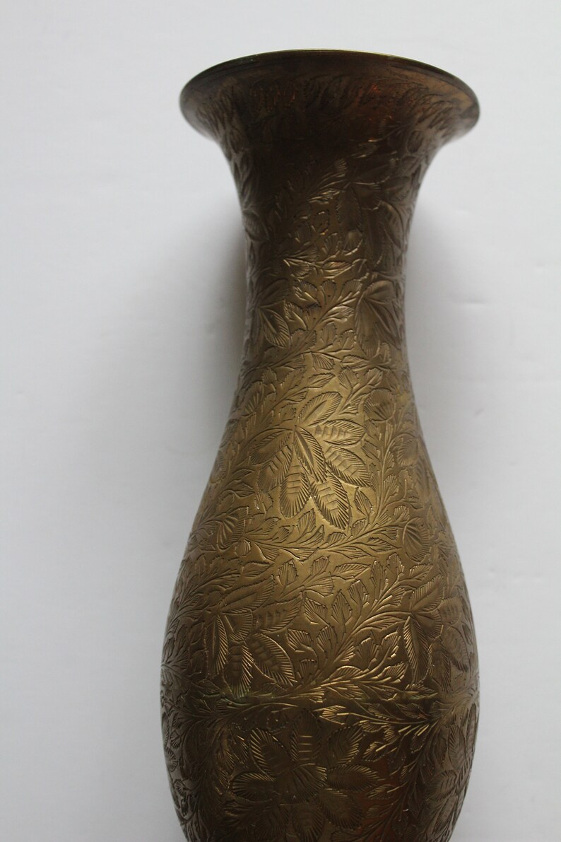 Vintage Etched Brass Vase Made in India 1970s Etsy