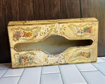 Porta fazzoletti vintage in metallo con decorazioni floreali Baret Ware, anni '60.