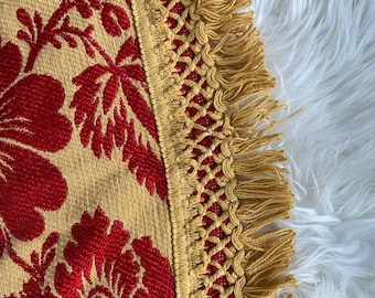 Vintage Fringed Brocade Colonial Style Blanket Bedspread 1960s