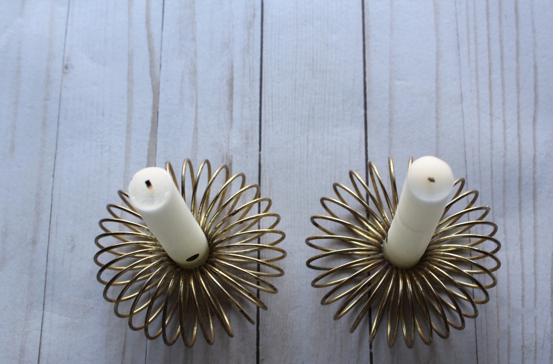 Vintage Pair of Decorative Brass Coil Spring Candlestick Holders 1970s ...
