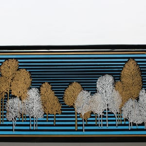 Vintage Japanese Lacquerware Gold And Silver Treescape Pattern Jewelry Box 1980s