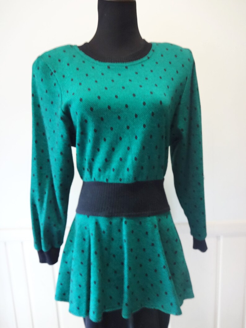 Vintage All That Jazz Green Polka Dot Dress 1980s Etsy