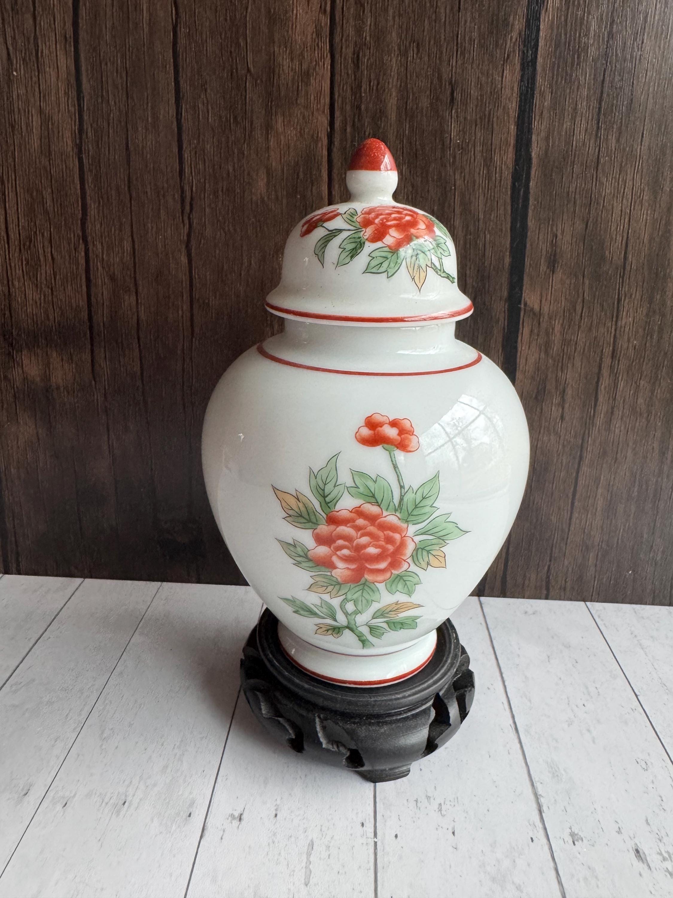 Vintage Sanford Porcelain Floral Pattern Ginger Jar With Stand