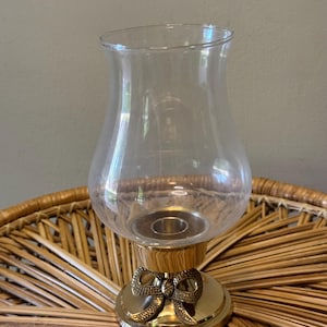 Vintage Brass Candle Holder Adorned with Bow Glass Globe 1980s