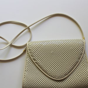 Vintage Whiting & Davis White Metal Mesh Clutch Handbag with Shoulder Strap 1980s