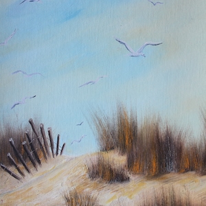 Vintage Seagulls on the Beach Oil Painting On Canvas Wood Framed Art Signed H. Gordon 1983