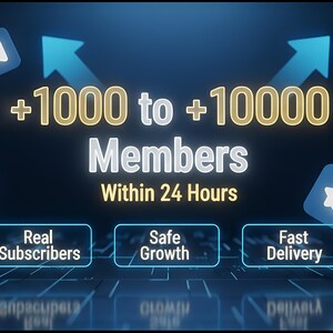 Pode incluir: Gr&aacute;fico digital com o texto "+1000 a +10000 Membros em 24 Horas". A imagem inclui setas azuis e &iacute;cones do aplicativo Telegram, com as palavras "Assinantes reais", "Crescimento seguro" e "Entrega r&aacute;pida".