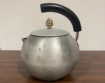 Vintage Rustic Cream With Green Trim, Enamel Tea Kettle, Wire Bale and ...