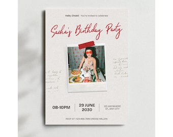 Modern Photo Birthday Invitation Template, Editable Canva Card
