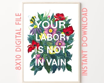INSTANT DOWNLOAD Your Labor Is Not In Vain Art Print, 8x10, vertical Christian Decor, Bumblebee and Floral Watercolor Reproduction, Gift